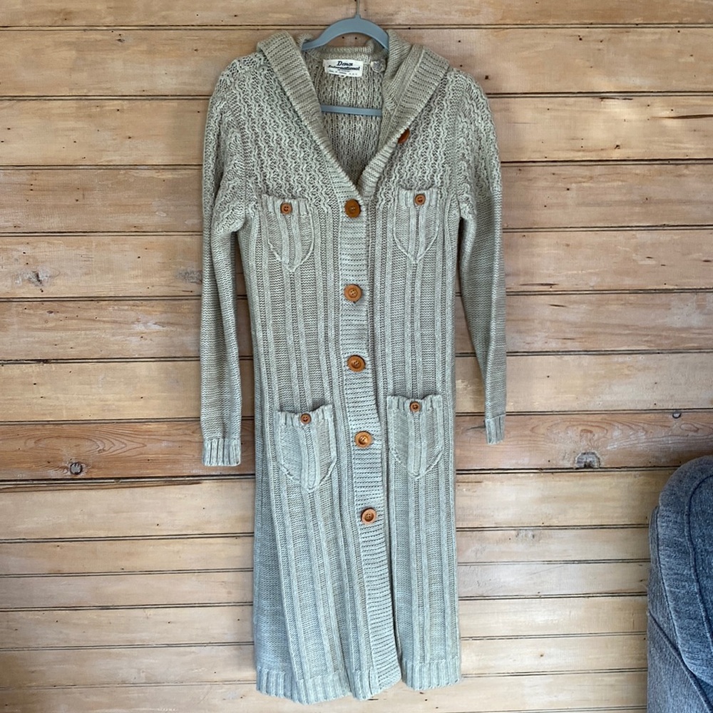 Long Knit Hooded Cardigan Sweater - Cream